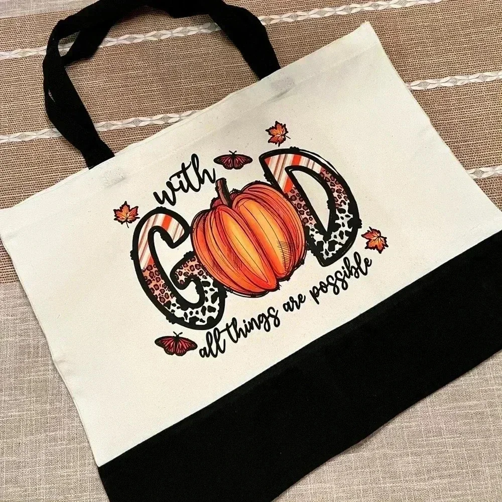 “With God All Things Are Possible” / Fall Canvas Tote Bag - Fall/Autumn Design